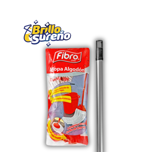 Mopa Algodón Repuesto Fibro + palo metal